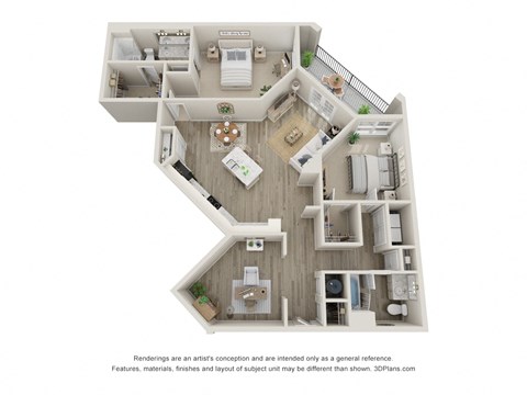 Floor plan for 2 beds, 2 baths, 1430 sqft